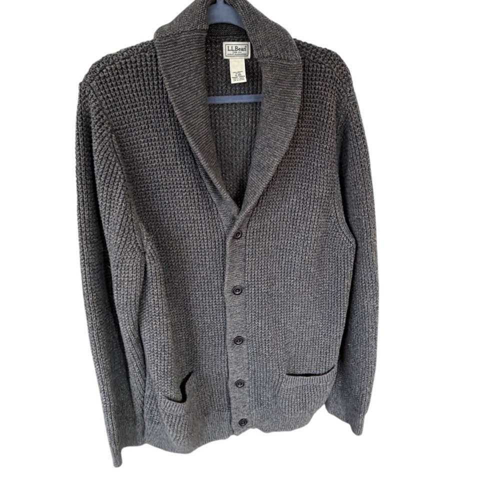 L.L. Bean Men's Charcoal Cardigan Sweater - Picture 1 of 7
